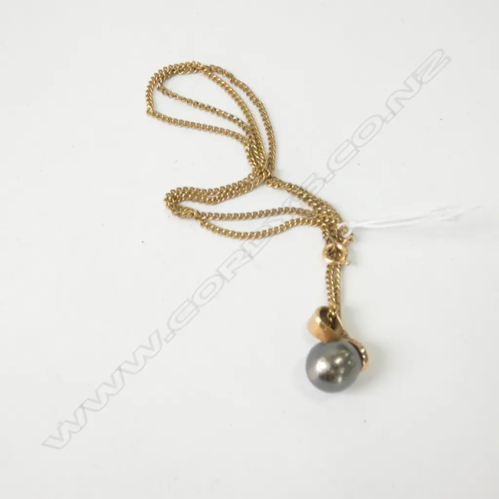 9CT GOLD & BLACK PEARL PENDANT GOLD PLATED CHAIN Image 1++