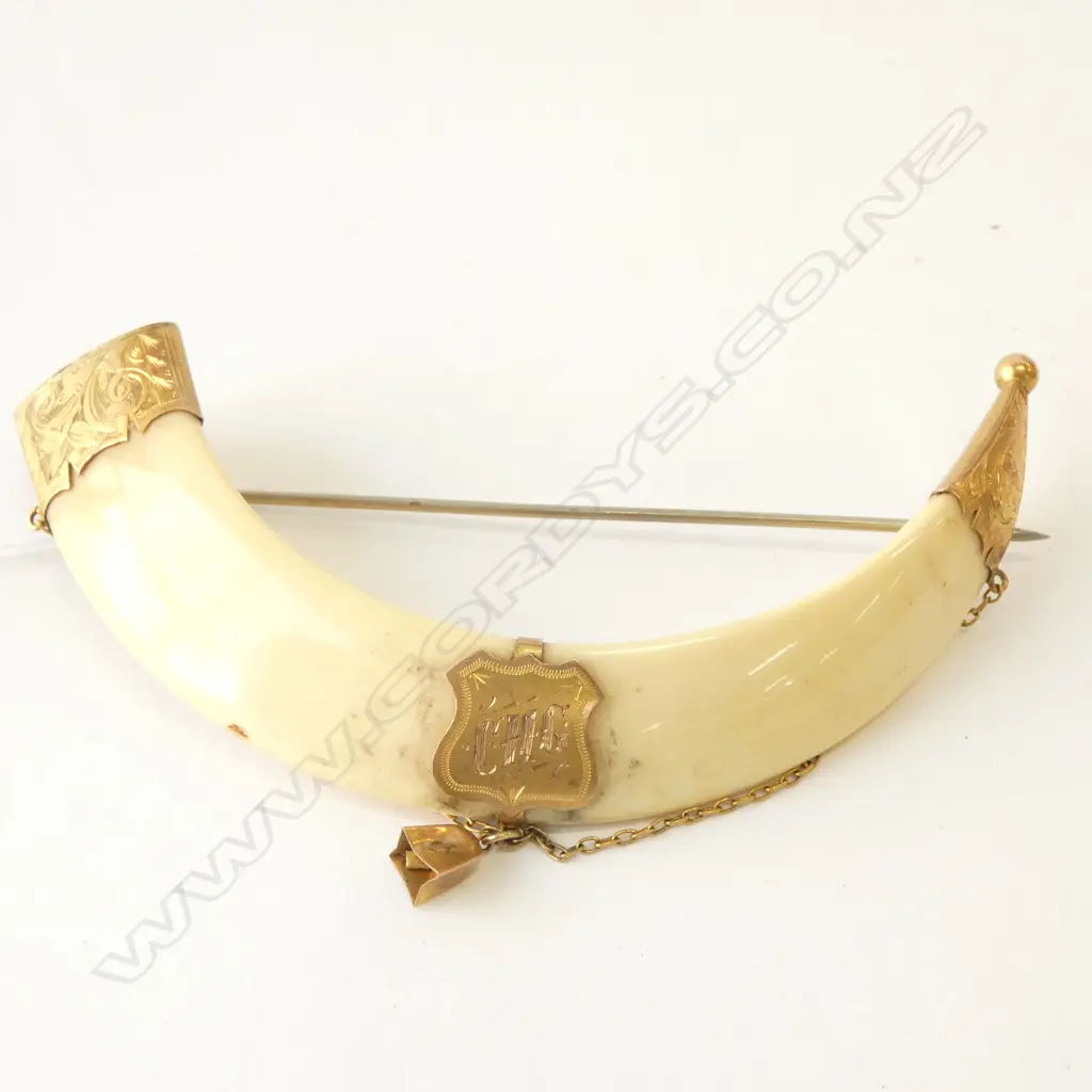 COLONIAL 9CT GOLD CAPPED TUSK BROOCH Image 1++