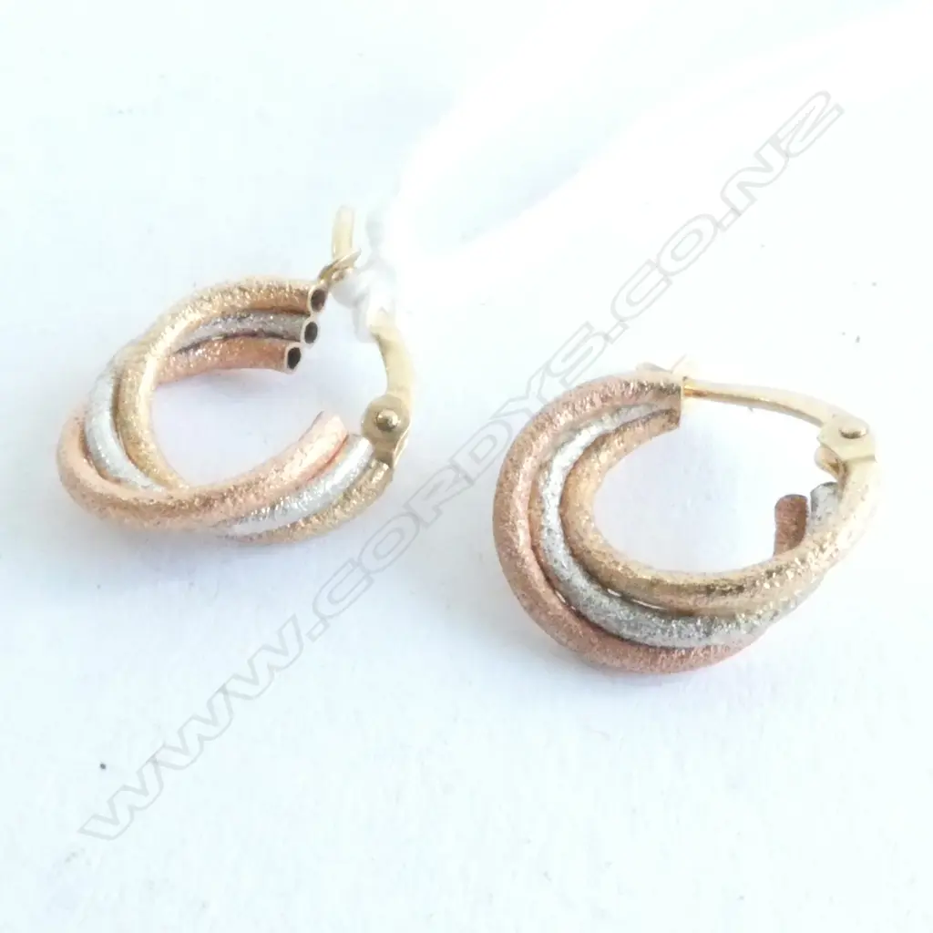 EARRINGS, SOLID 9ct GOLD, STUNNING DESIGNS AND 3 DIFFERENT COLOURED GOLD Image 1++