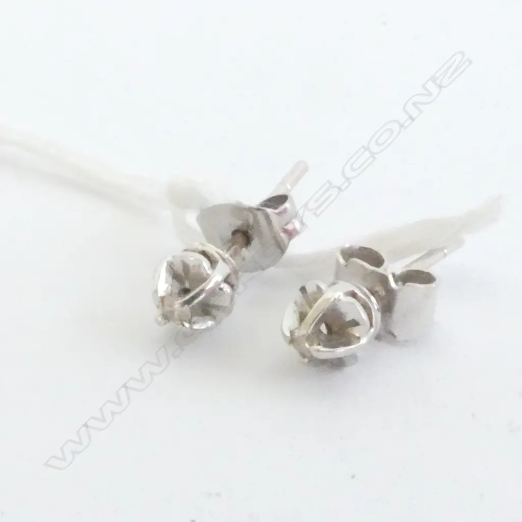 EARRINGS, STUDS, 14ct WHITE GOLD, SMALL STONES, DIAMONDS? Image 1++