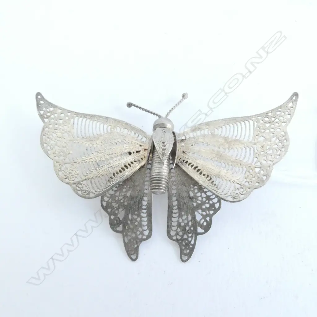 SILVER FILIGREE MOTH BROOCH L. 70MM Image 1++