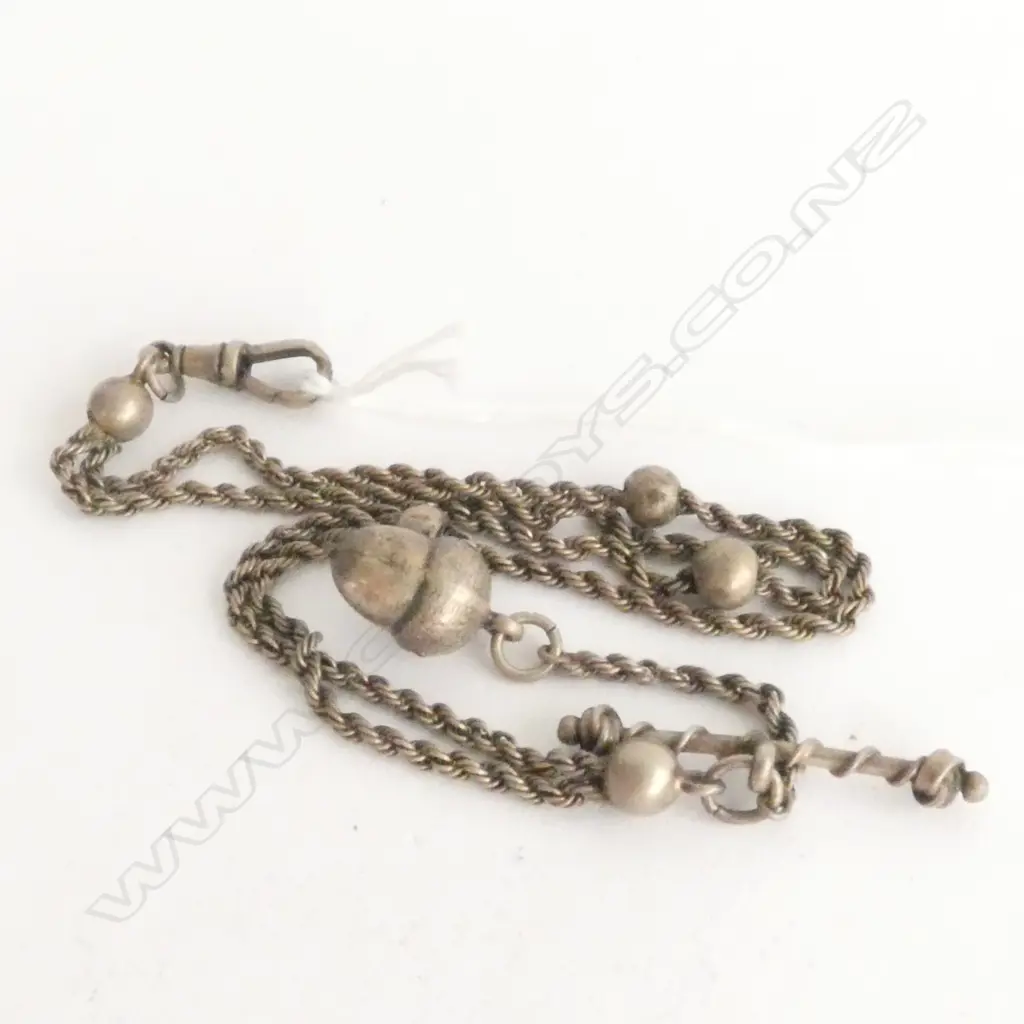 FRENCH ANTIQUE SILVER WATCH CHAIN & ACORN, C1800 L. 470MM Image 1++