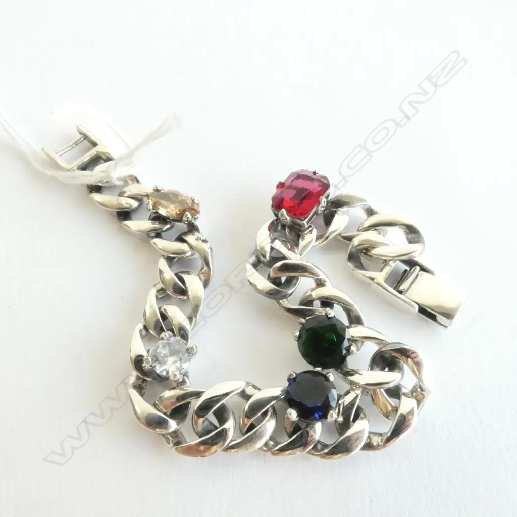 SILVER FLAT CURB LINK BRACELET PLAIN PUSH-IN CLASP 29gms Image 1++