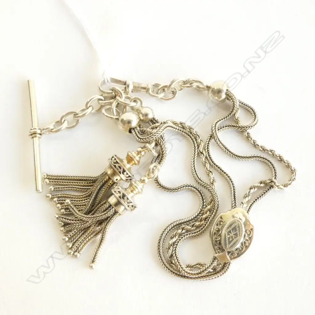 SILVER FOB ALBERTINA BRACELET WITH TASSLE CHARMS Image 1++