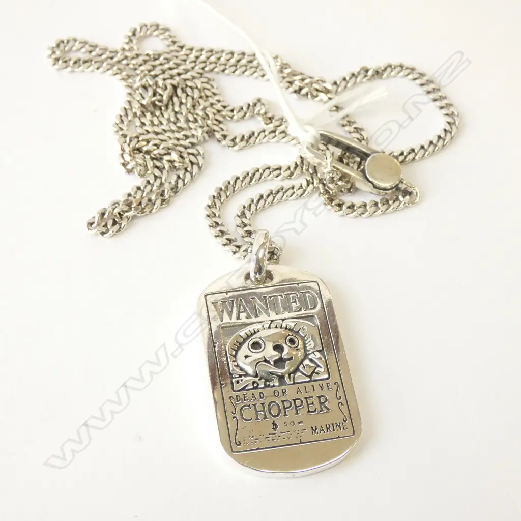 SILVER WHEAT CHAIN NECKLACE WITH "ONE PIECE CHOPPER" PENDANT 32gms Image 1++