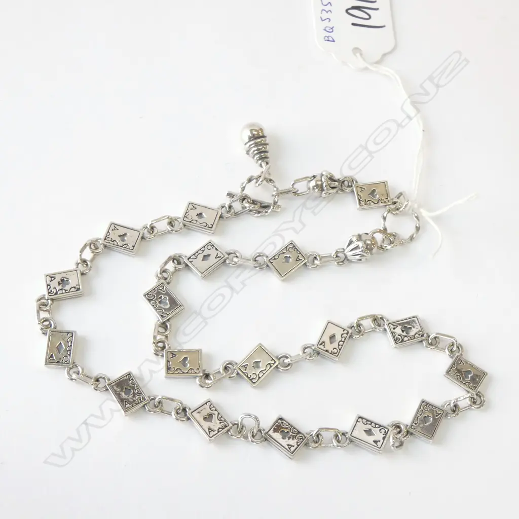 SILVER PLAYING CARD CHARM LINK NECKLACE 44gms Image 1++