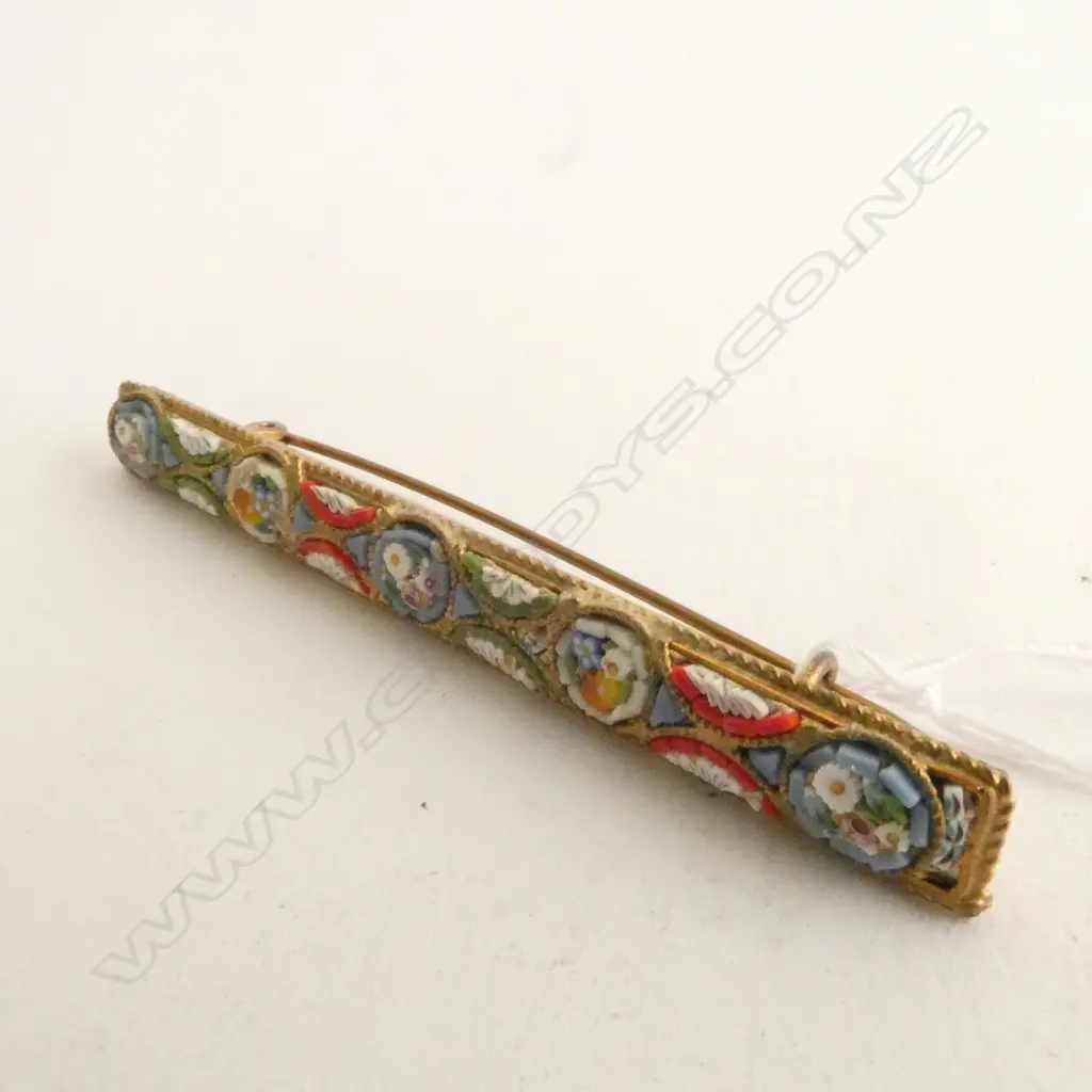 VINTAGE ITALIAN MOSAIC BAR BROOCH, L. 164MM Image 1++