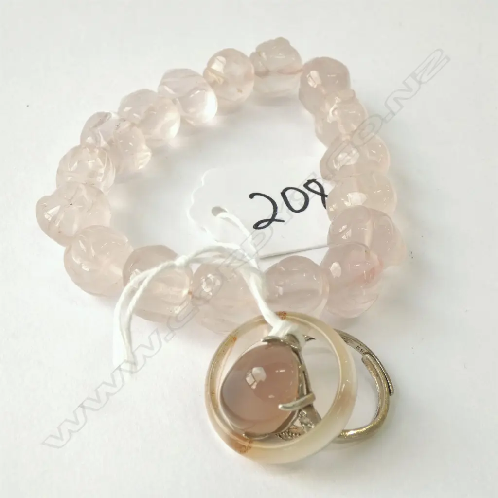 ROSE QUARTZ BRACELET + 2 RINGS Image 1++