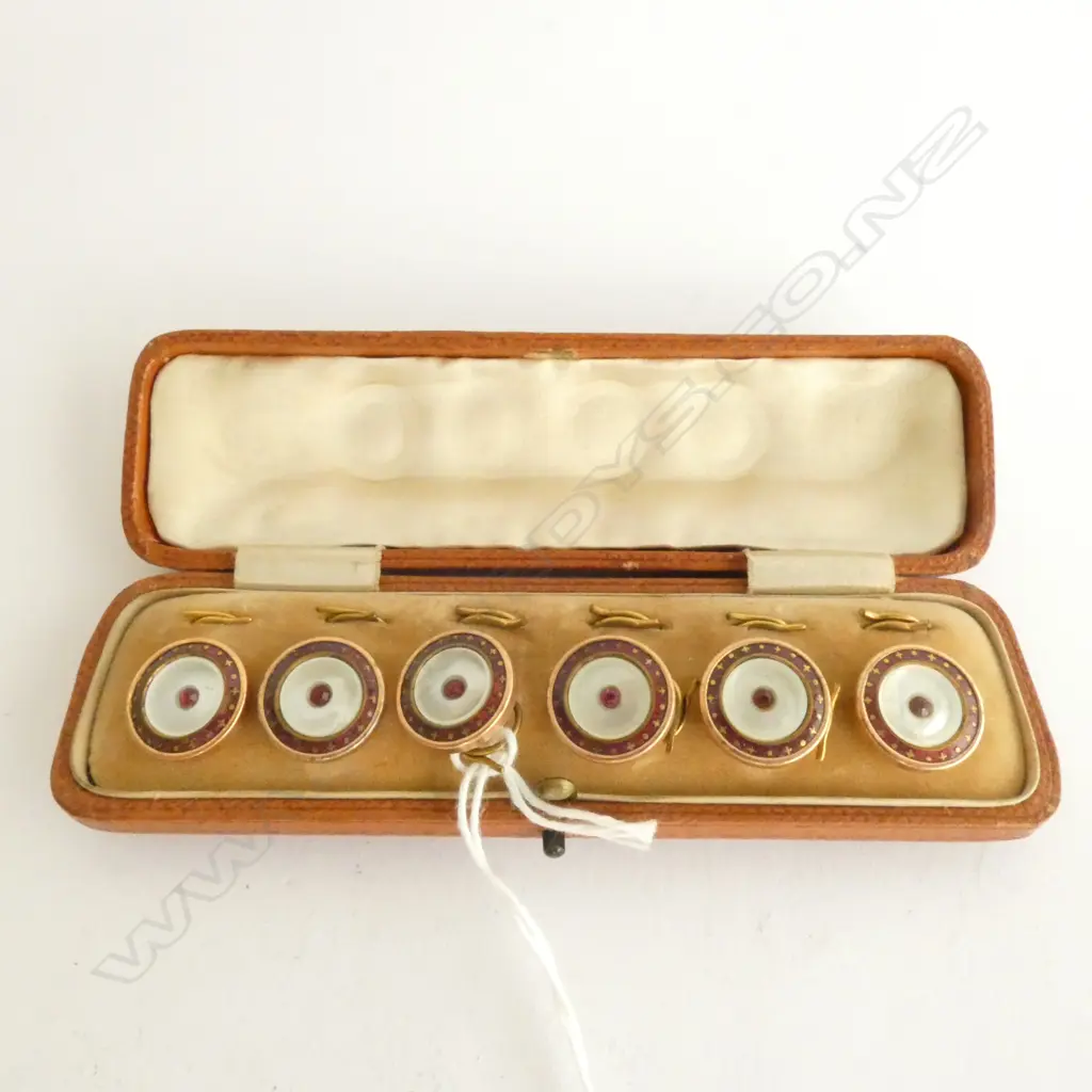 SET OF ENAMELLED BUTTONS, ANTIQUE, c.1910, IN ORIGINAL CASE, NEVER USED, IMMACULATE CONDITION Image 1++