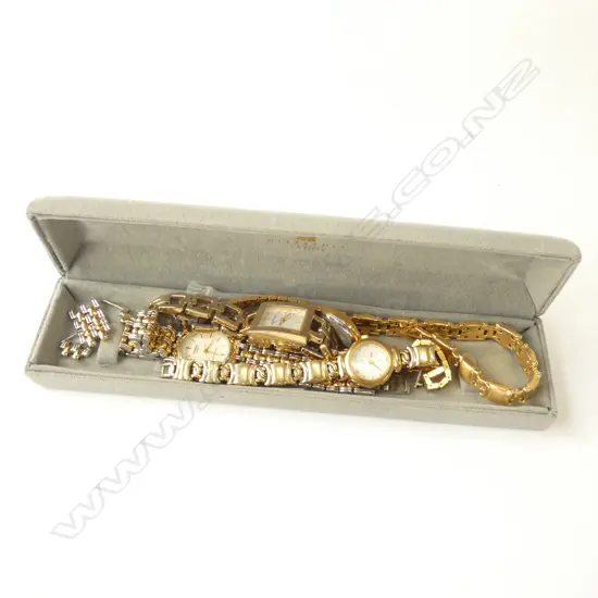 4 LADIES GOLD TONE WATCHES ETC 