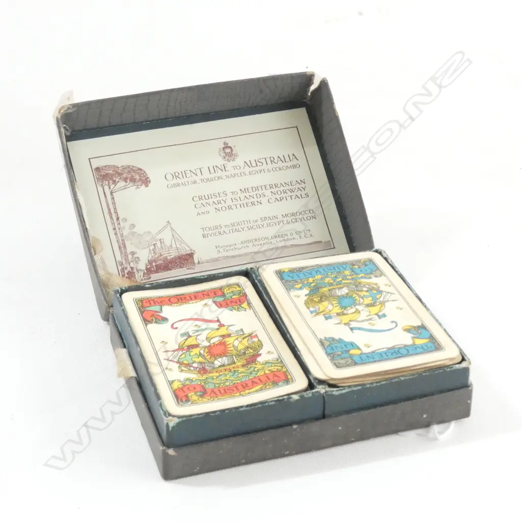 PAIR OF SETS OF PLAYING CARDS, ORIENT LINE TO AUSTRALIA, c.1960'S, IN ORIGINAL CASE Image 1++