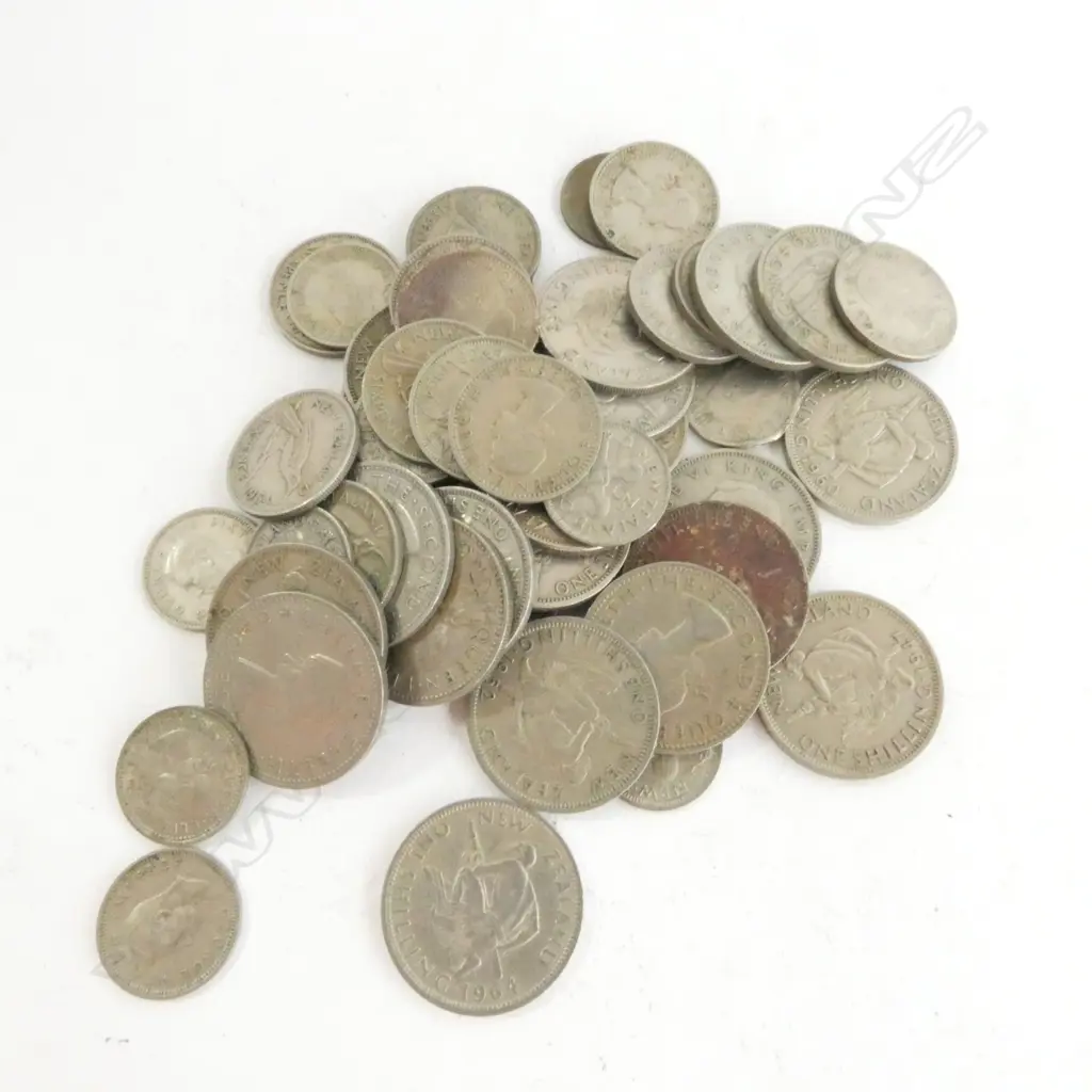 COINS, BAG OF OLD NZ SIXPENCES (15) AND SHILLINGS (22) AND THREEPENCES (13) Image 1++