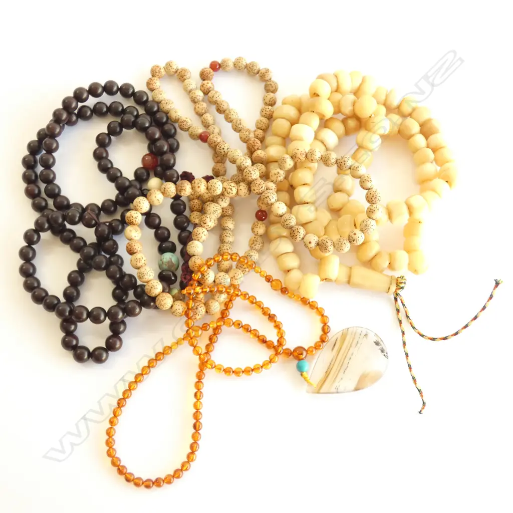 FOUR ASST. ORIENTAL BEADED NECKLACES; 1 EAGLE BONE Image 1++