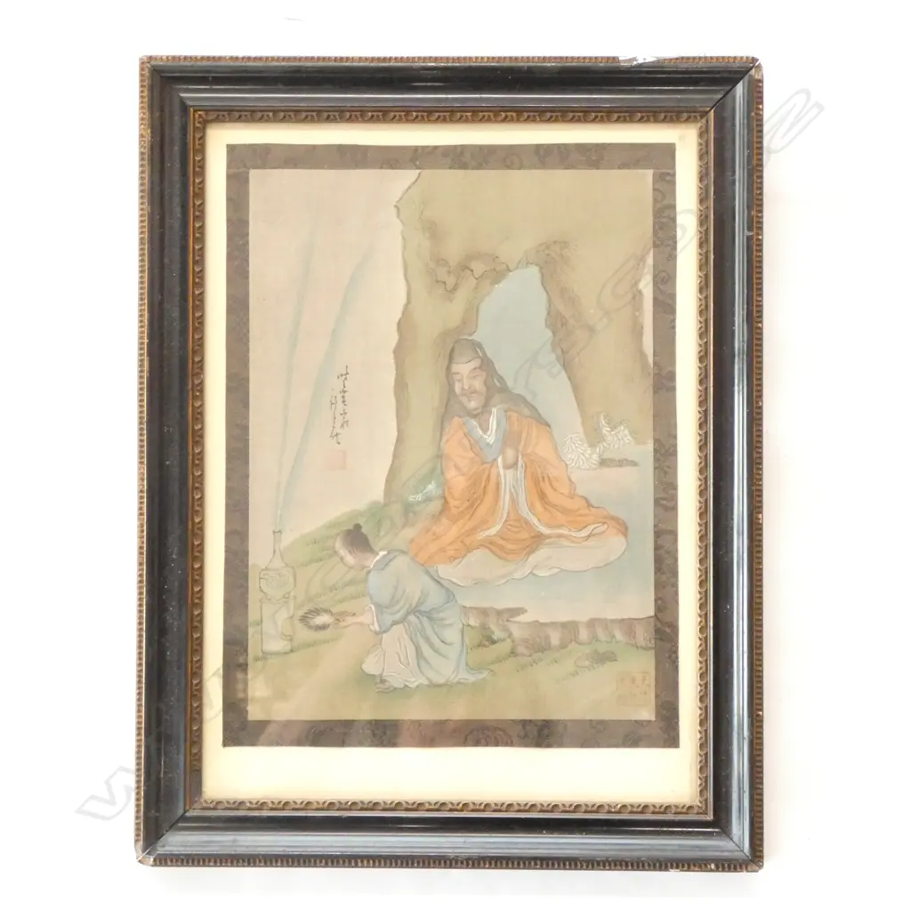 SIGNED CHINESE W/C ON LINEN   ‘CONFUCIUS’? 230 x 165mm Image 1++