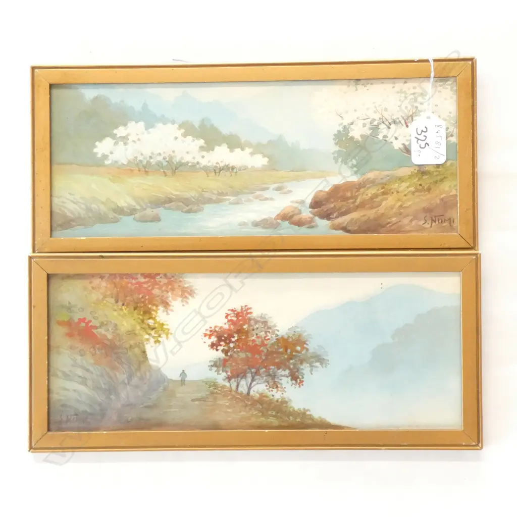 PAIR JAPANESE LANDSCAPE W/C’S   SIGNED S NUMI?  110 x 285mm Image 1++
