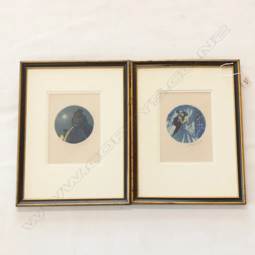 GEORGES PIERRE GUINEGAUL (1839-1982) PAIR ART DECO AQUATINTS. dia.100mm, 370x280mm overall Image 1++
