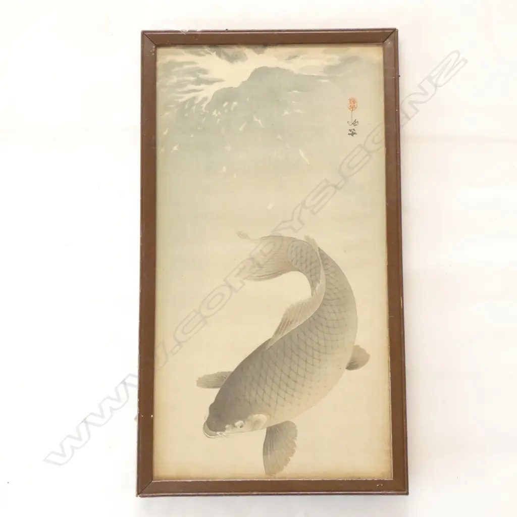 KOI CARP  SIGNED JAPANESE BLOCK PRINT. 350 x 185mm Image 1++