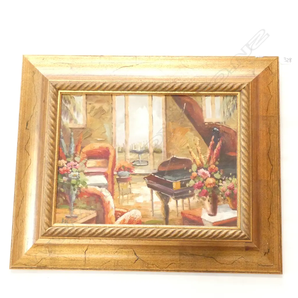 20THC OIL ON CANVAS BOARD  INTERIOR SCENE SIGNED PK 290 x 390mm image Image 1++