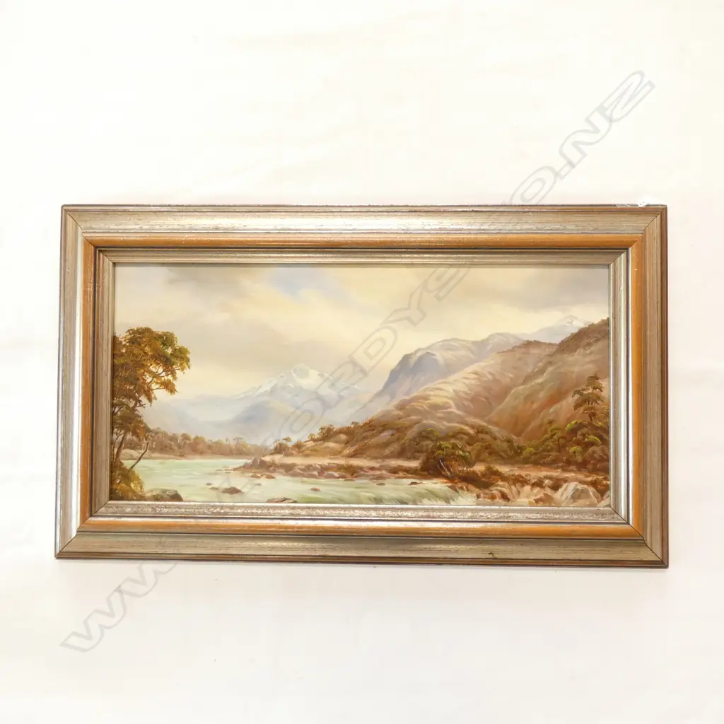 JOZEF (JOS)KIVITS, SOUTH ISLAND MOUNTAINS AND RIVER LANDSCAPE OIL, SIGNED  275 X 575MM Image 1++