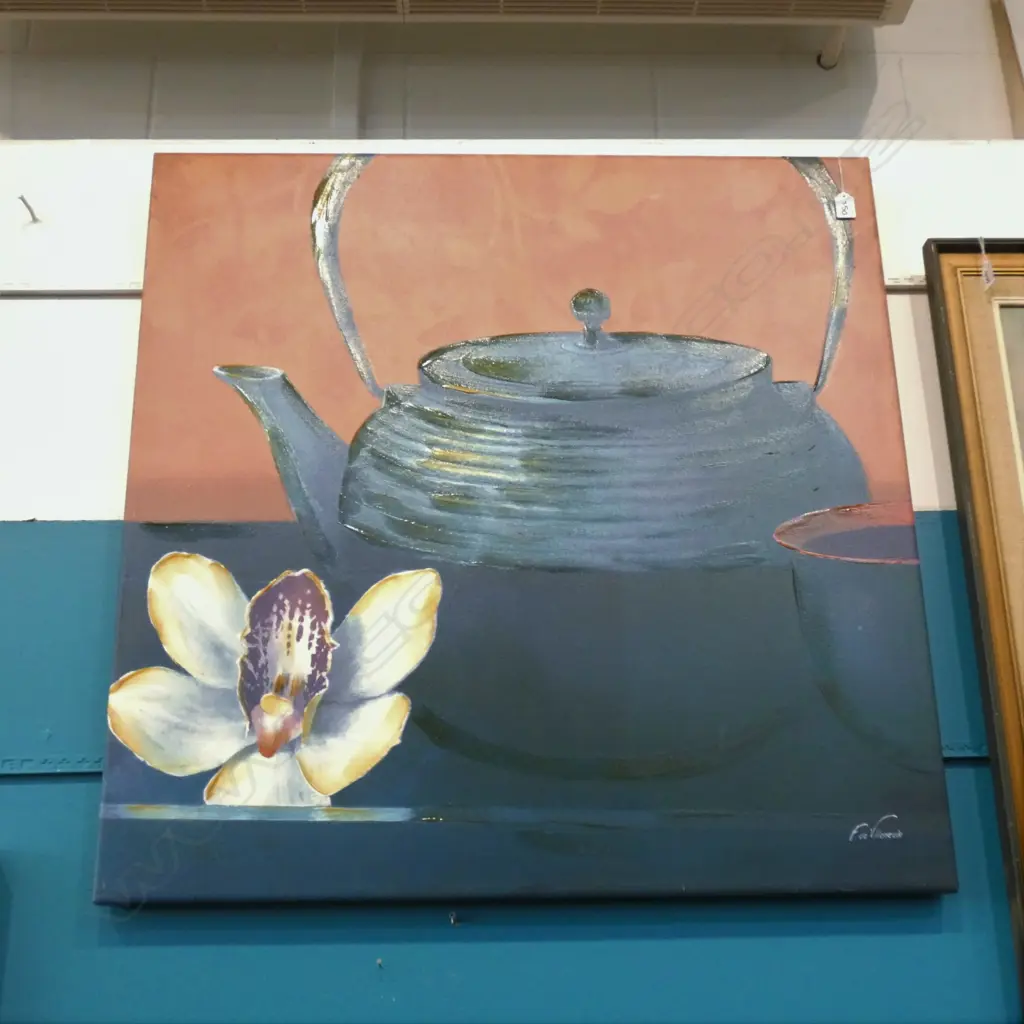 TEAPOT FRAMED CANVAS ARTWORK 910MM SQ Image 1++