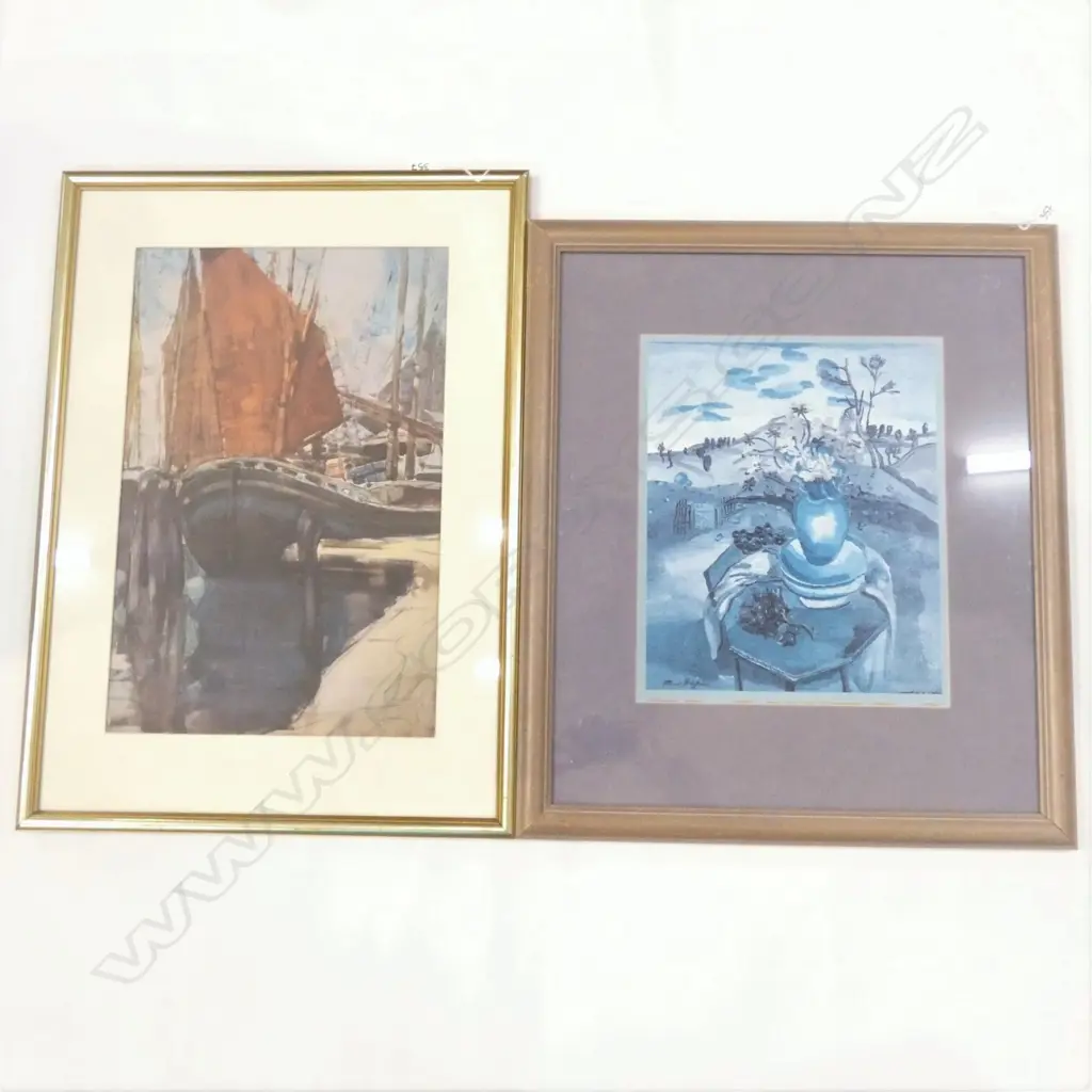 2 FRANCES HODGKINS PRINTS; LANDSCAPE & BOAT 510 X 330MM Image 1++