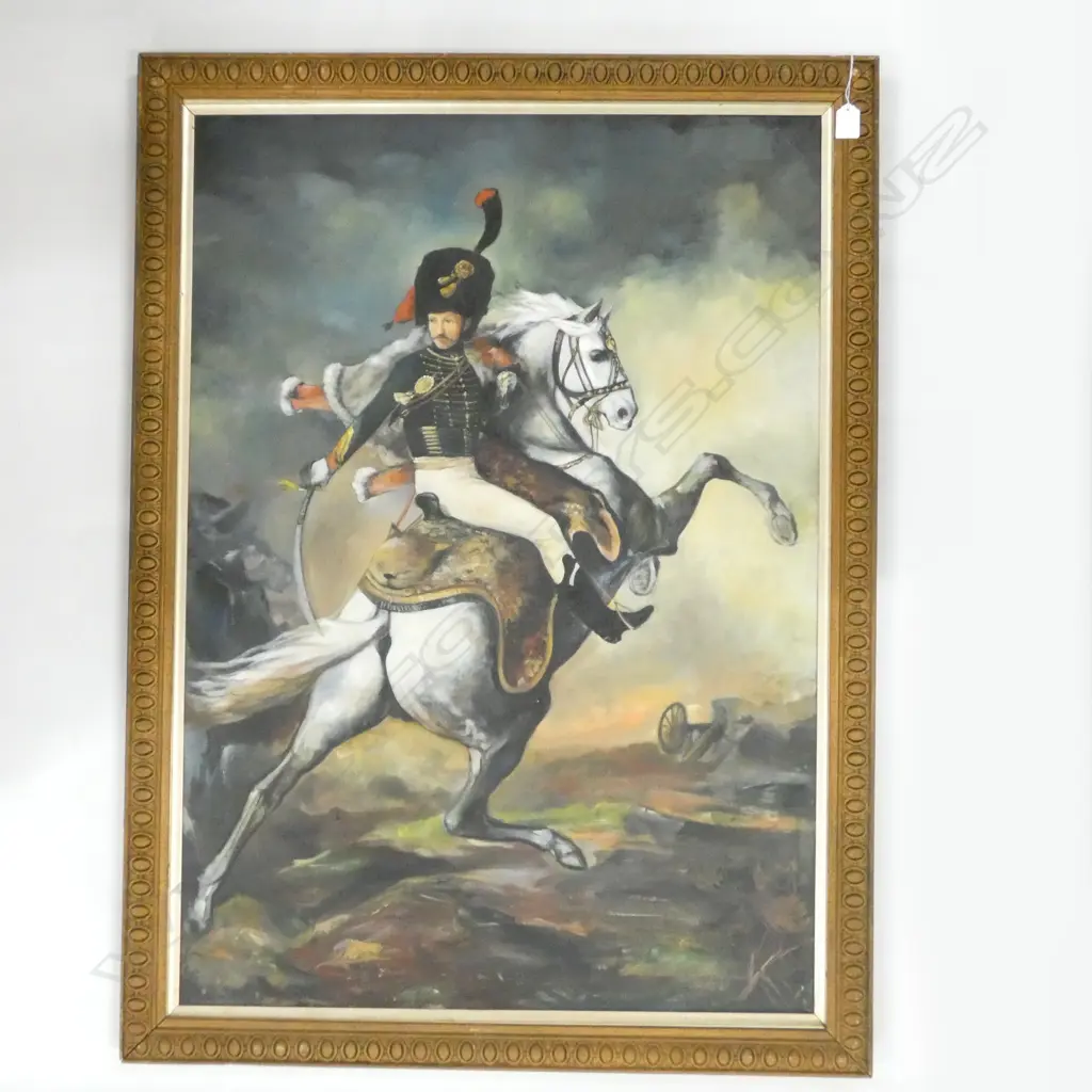CAVALRY MAN ON HORSE SIGNED OIL 950 X 670MM Image 1++