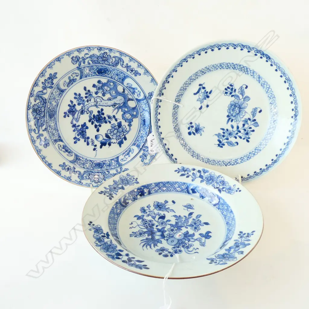 3 ANTIQUE CHINESE B/W PLATES 235MM DIA Image 1++