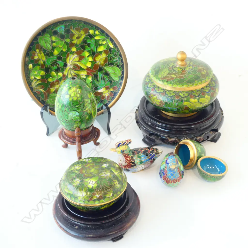 7 ASST CLOISONNE DISHES/EGGS ETC  Image 1++