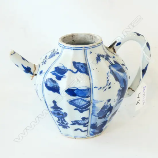 CHINESE NANKING B/W TEAPOT ANTIQUE WITH FAULTS