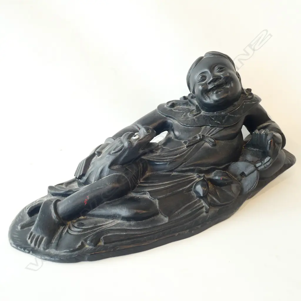 ORIENTAL CARVED WOODEN FIGURE L 330 MM Image 1++