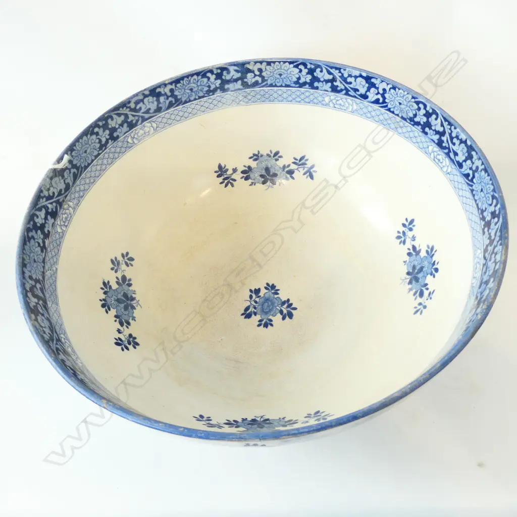 LG OLD BOOTHS BLUE WILLOW BOWL. DIA. 290MM AF Image 1++