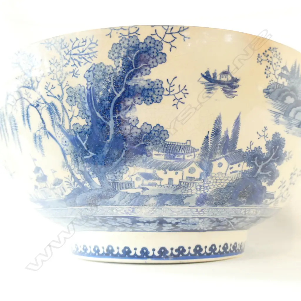 LG OLD BOOTHS BLUE WILLOW BOWL. DIA. 290MM AF Image 1++