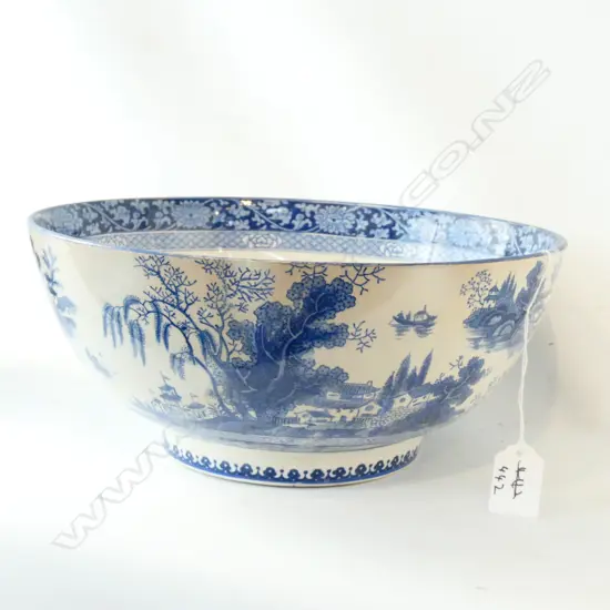 LG OLD BOOTHS BLUE WILLOW BOWL. DIA. 290MM AF