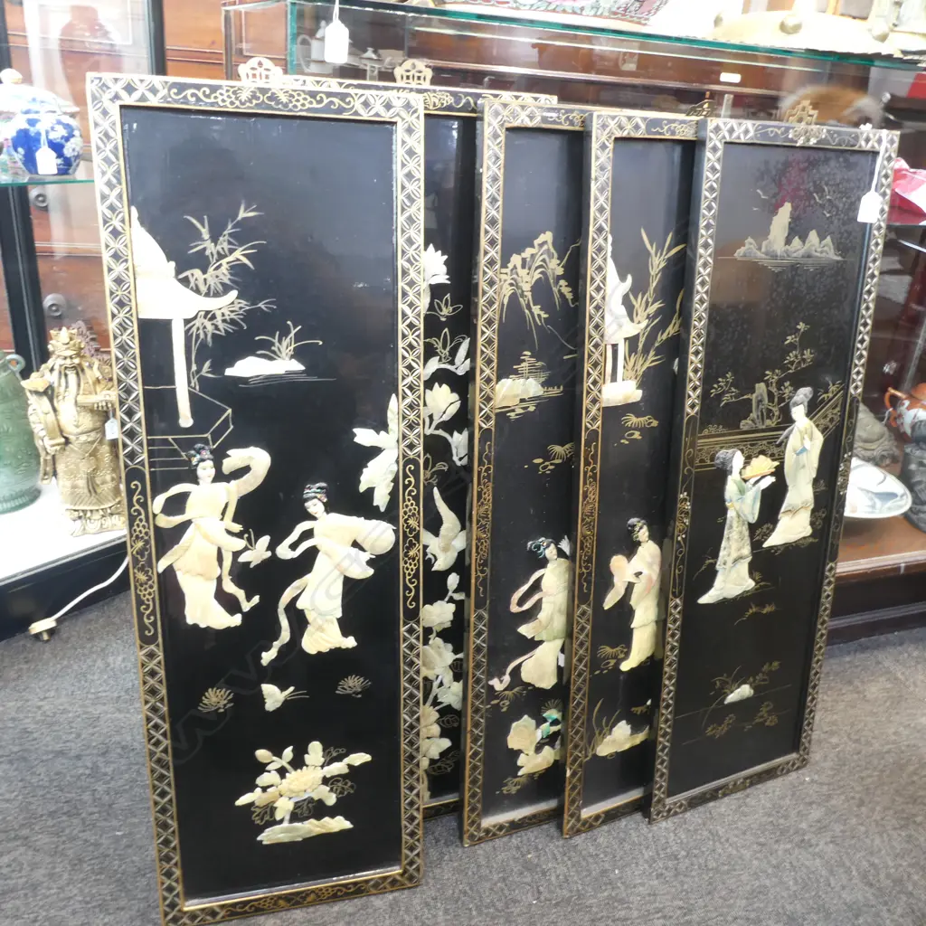 5 CHINESE BLACK LACQUER + M.O.P ETC PANELS H 920 MM Image 1++