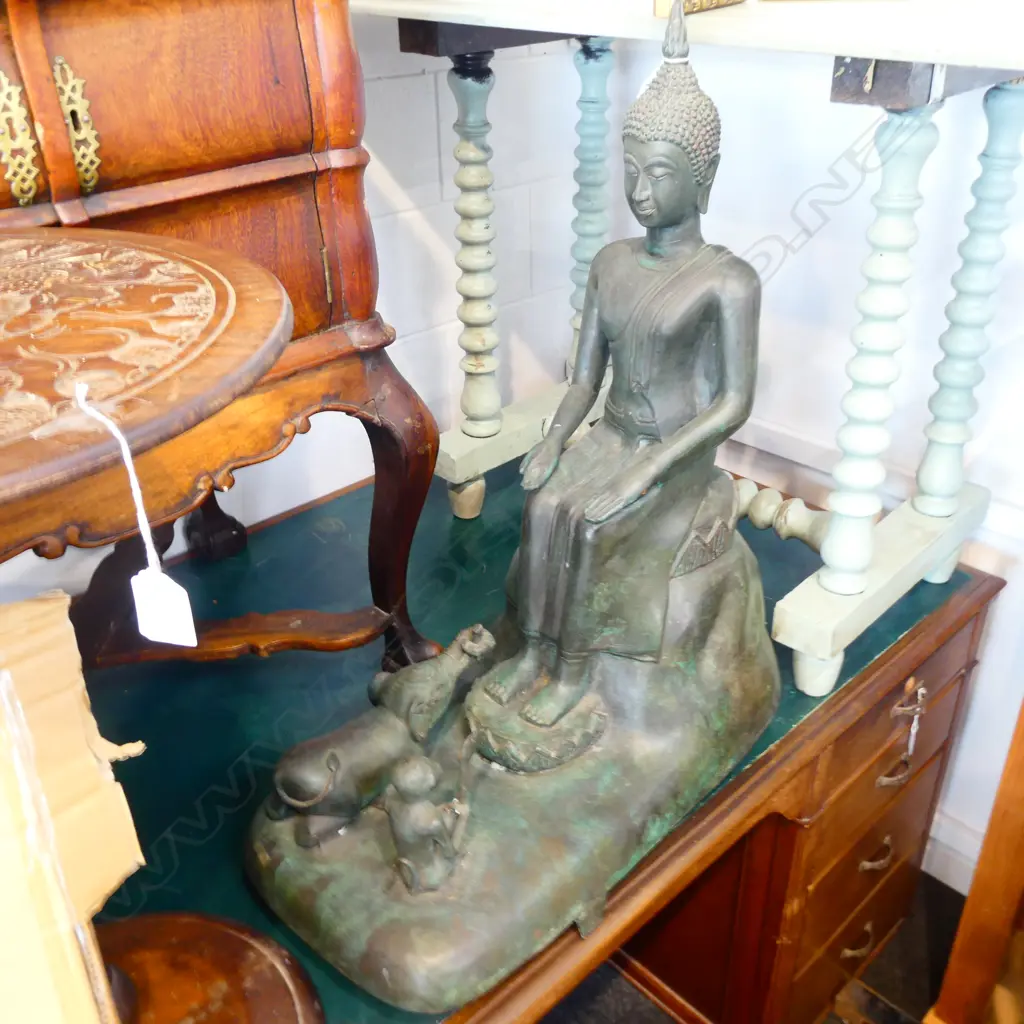 LG VINTAGE ORIENTAL GREEN METAL BUDDHA STATUE 610 X 760 X 310MM Image 1++