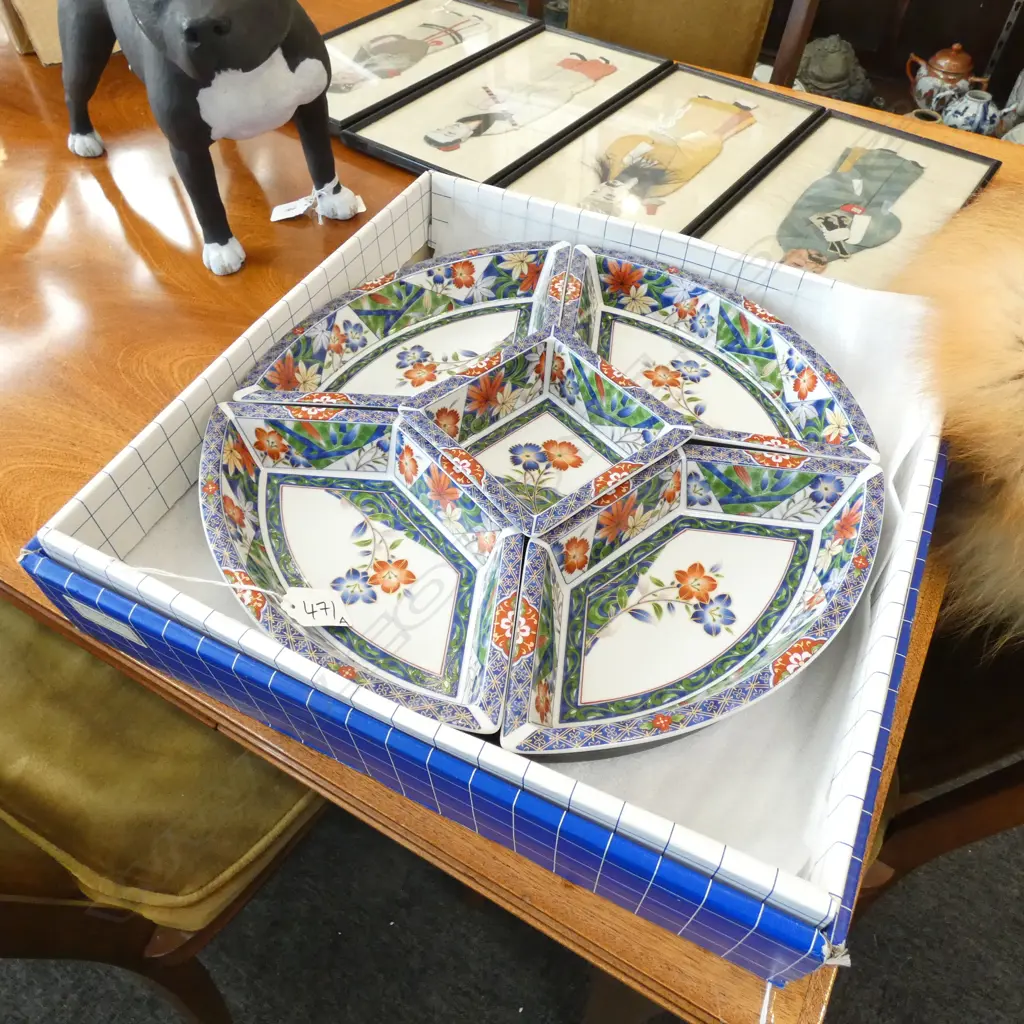 ORIENTAL 5 PCE PORCELAIN H'DOEUVRES SET. DIA 370MM Image 1++