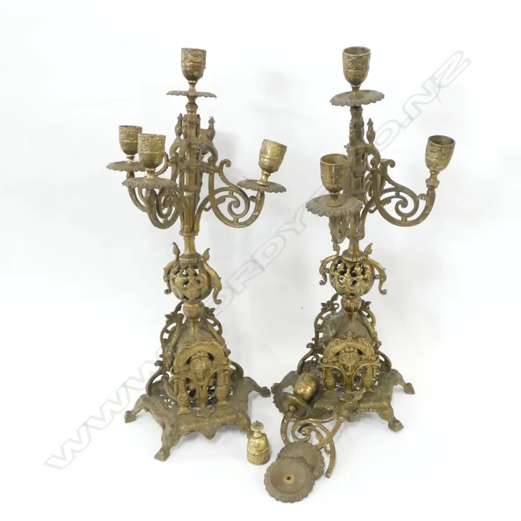 PR OF BRASS CANDELABRA SOME FAULTS  H 460 MM Image 1++