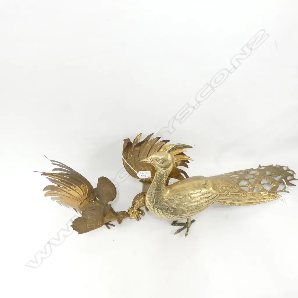 BRASS PEACOCK + 2 COCKEREL L 530 MM Image 1++
