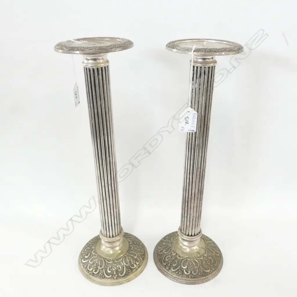 PR OLD THAI SILVER CANDLE HOLDERS H. 410MM SOME WEAR TO SILVER Image 1++