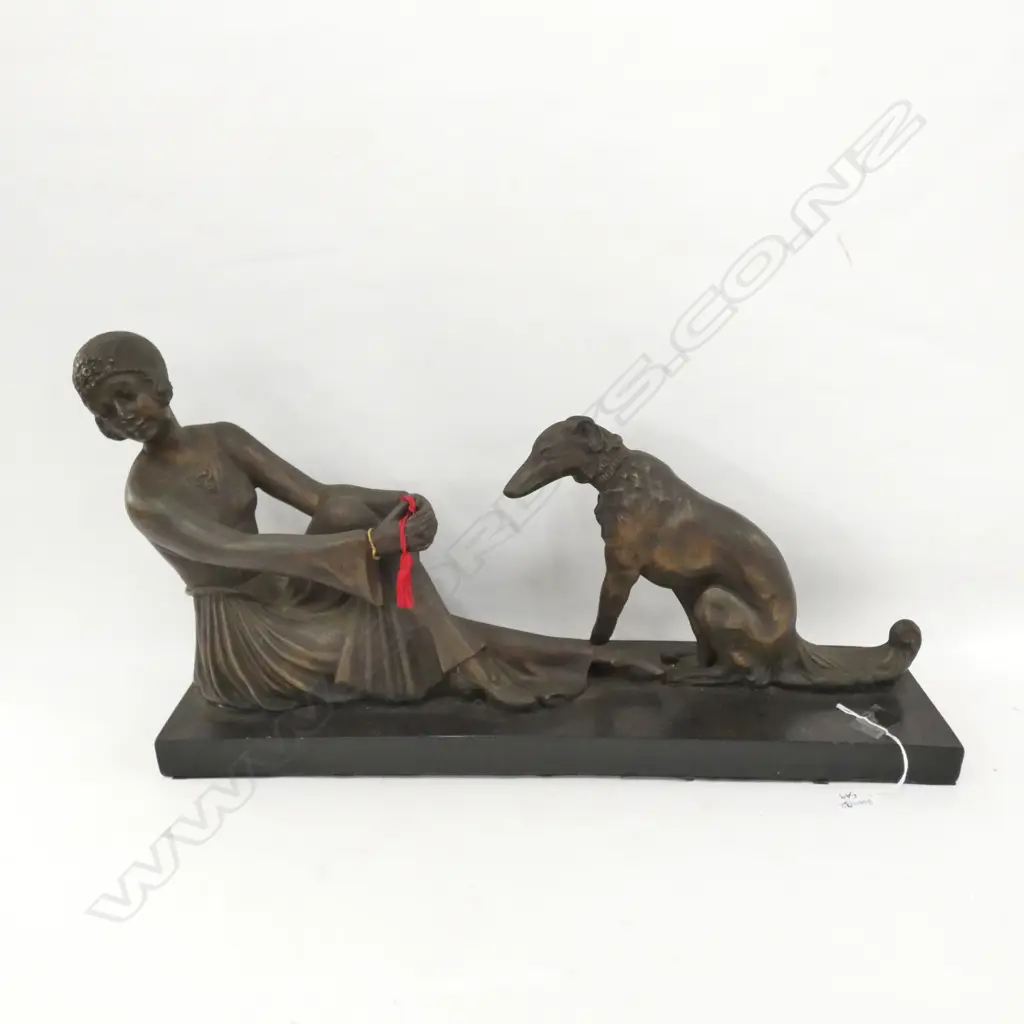 BRONZED DECO STYLE WOMAN WITH DOG L590 MM Image 1++