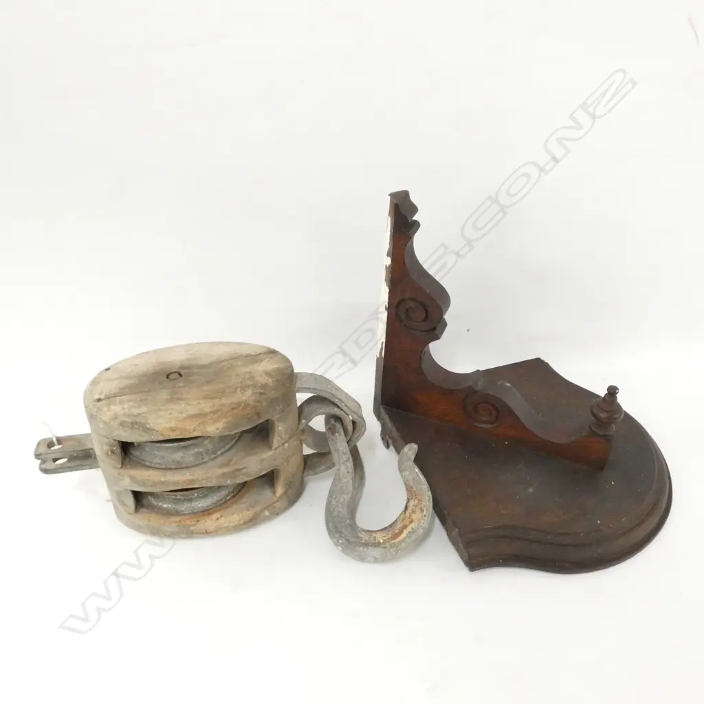 VINTAGE PULLEY HOOK + WALL SHELF Image 1++