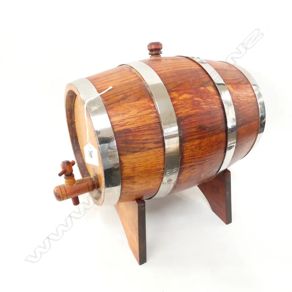 WOODEN BOUND BARREL ON STAND L 310 MM  Image 1++