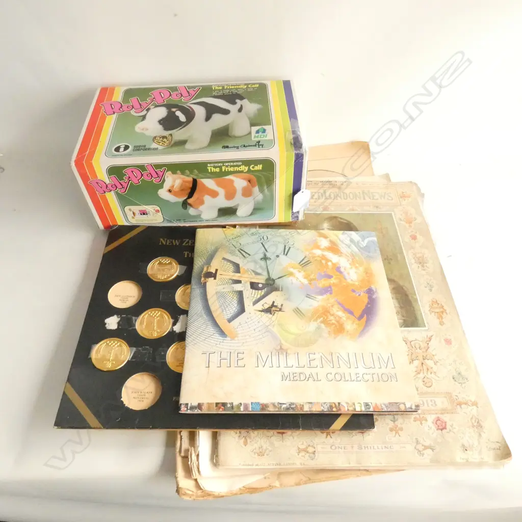 VINTAGE FRIENDLY CALF BATTERY OPERATED TOY & MIXED EPHEMERA & MEDAL COLLECTIONS Image 1++