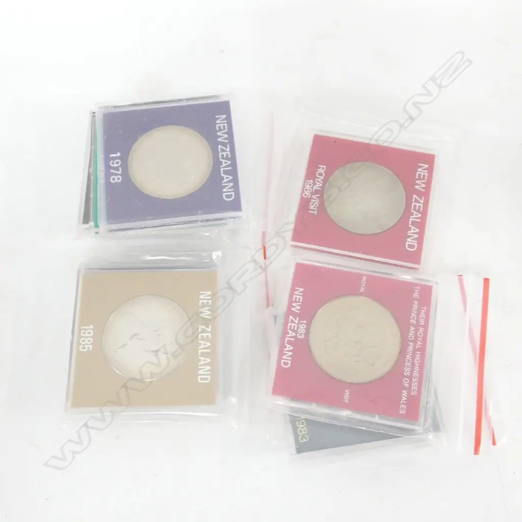 TEN NZ $1 COINS - 1977,78 + 1980-86 & 1983 CHARLES & DI. IN PRESENTATION BOXES Image 1++