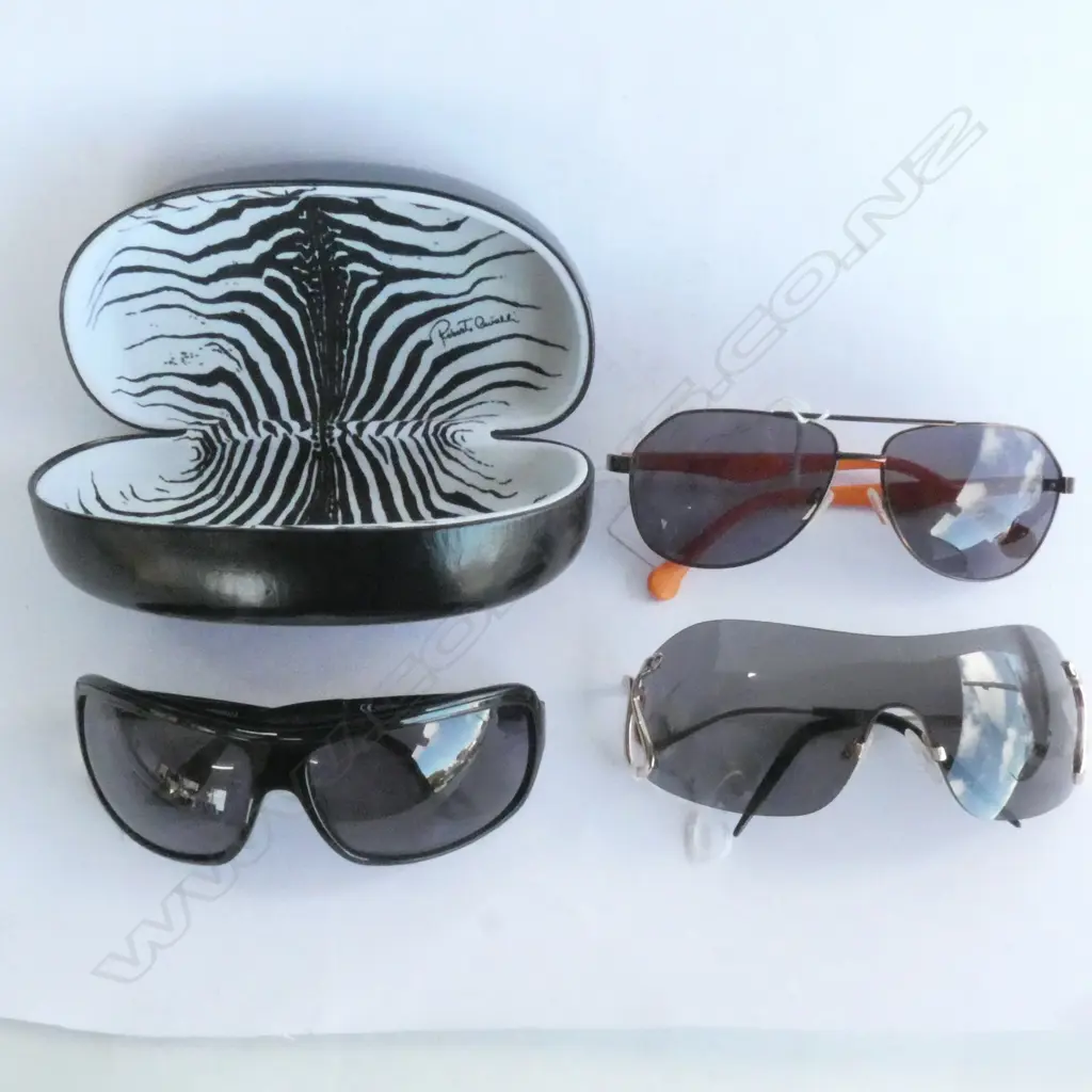 3 PAIRS SUNGLASSES; ROBERTO CAVALLI CASED, EMPORIO ARMANI, CONVERSE Image 1++
