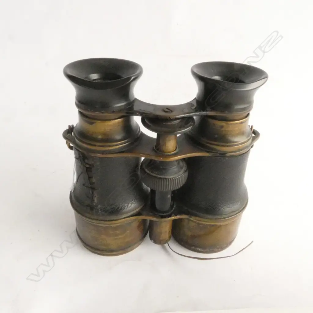 OLD BRASS & LEATHER BINOCULARS H. 120MM. SOME DAMAGE Image 1++