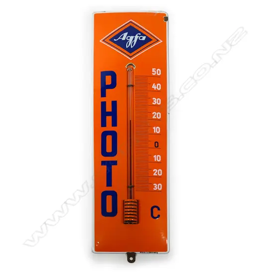 LG VINTAGE ENAMEL AGFA ADVERTISING THERMOMETER, 530 X 145MM