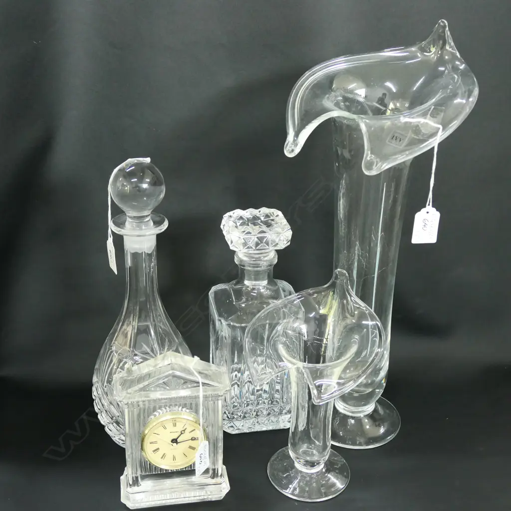 2 ITALIAN JACK IN THE PULPIT VASES CRYSTAL CLOCK+ 2 DECANTERS  H 460 MM Image 1++