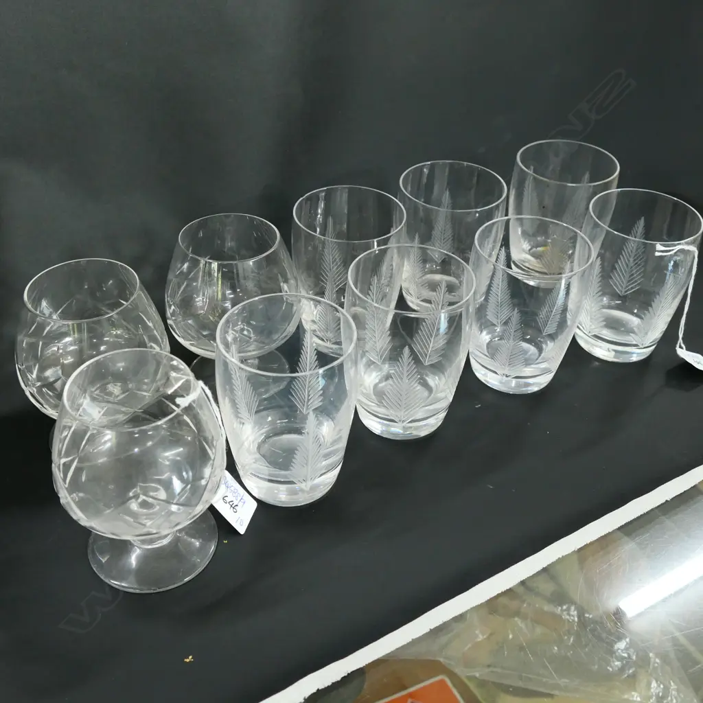 7 STUART CRYSTAL TUMBLERS + 3 CUT CRYSTAL BRANDY BALLOONS Image 1++