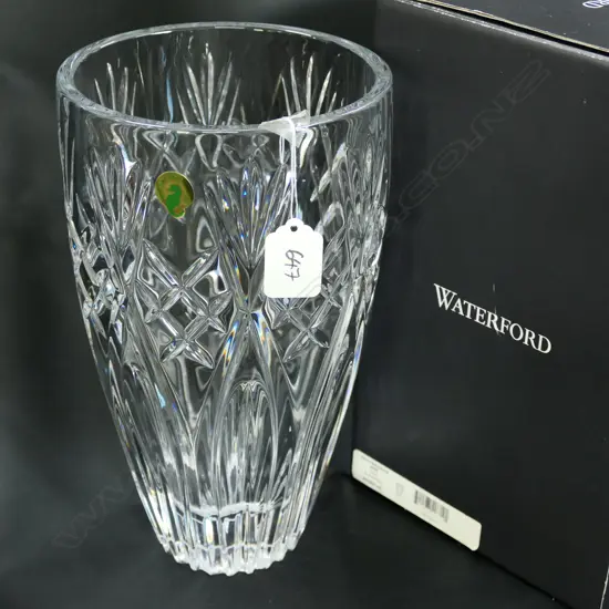 WATERFORD CRYSTAL VASE. H.254mm. GEOMETRIC DESIGN boxed